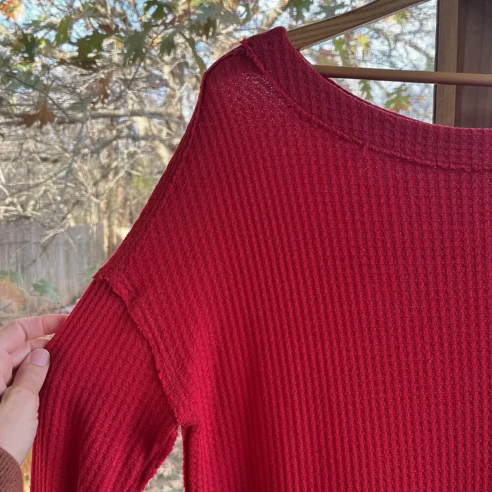 Free People North Shore Thermal Knit Tunic Top Red Size S